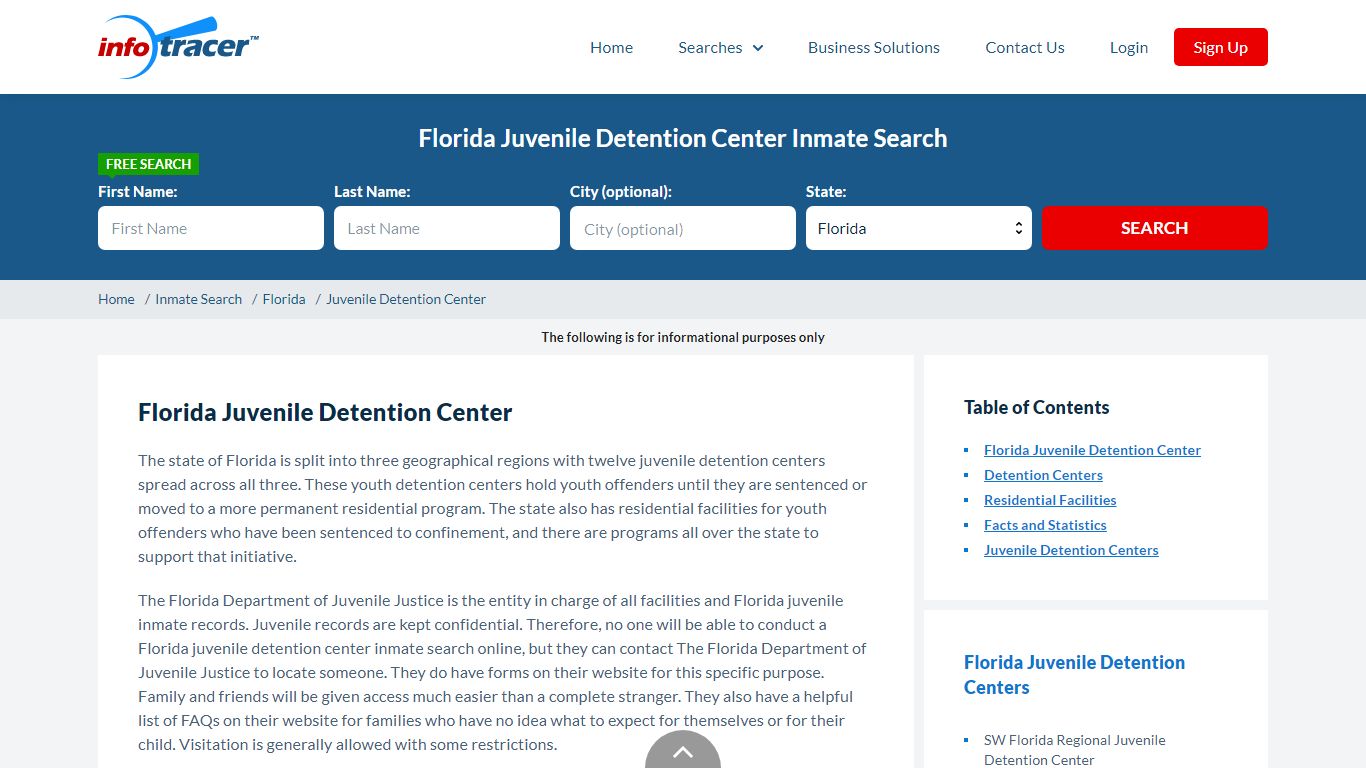Florida Juvenile Detention Center Inmate Search - InfoTracer